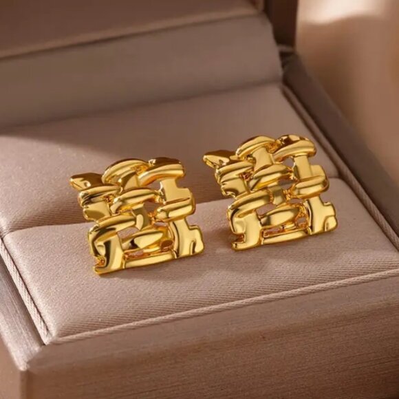 14K Gold Womens Woven Braided Square Earrings New Ladies 14 Karat Silver Jewelry